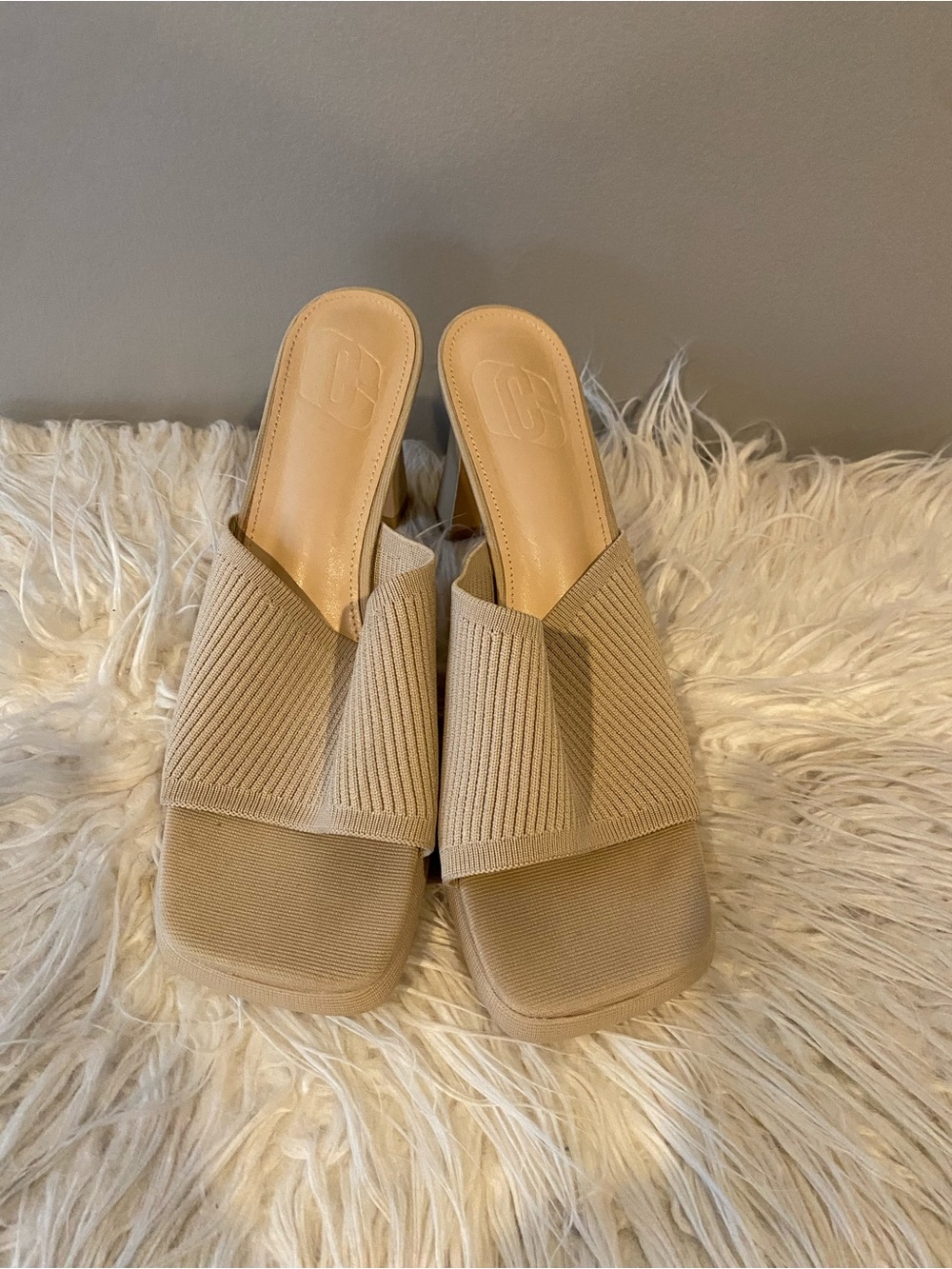 Neutral Beige Slide Mule Heels - Women's Comfort Slides